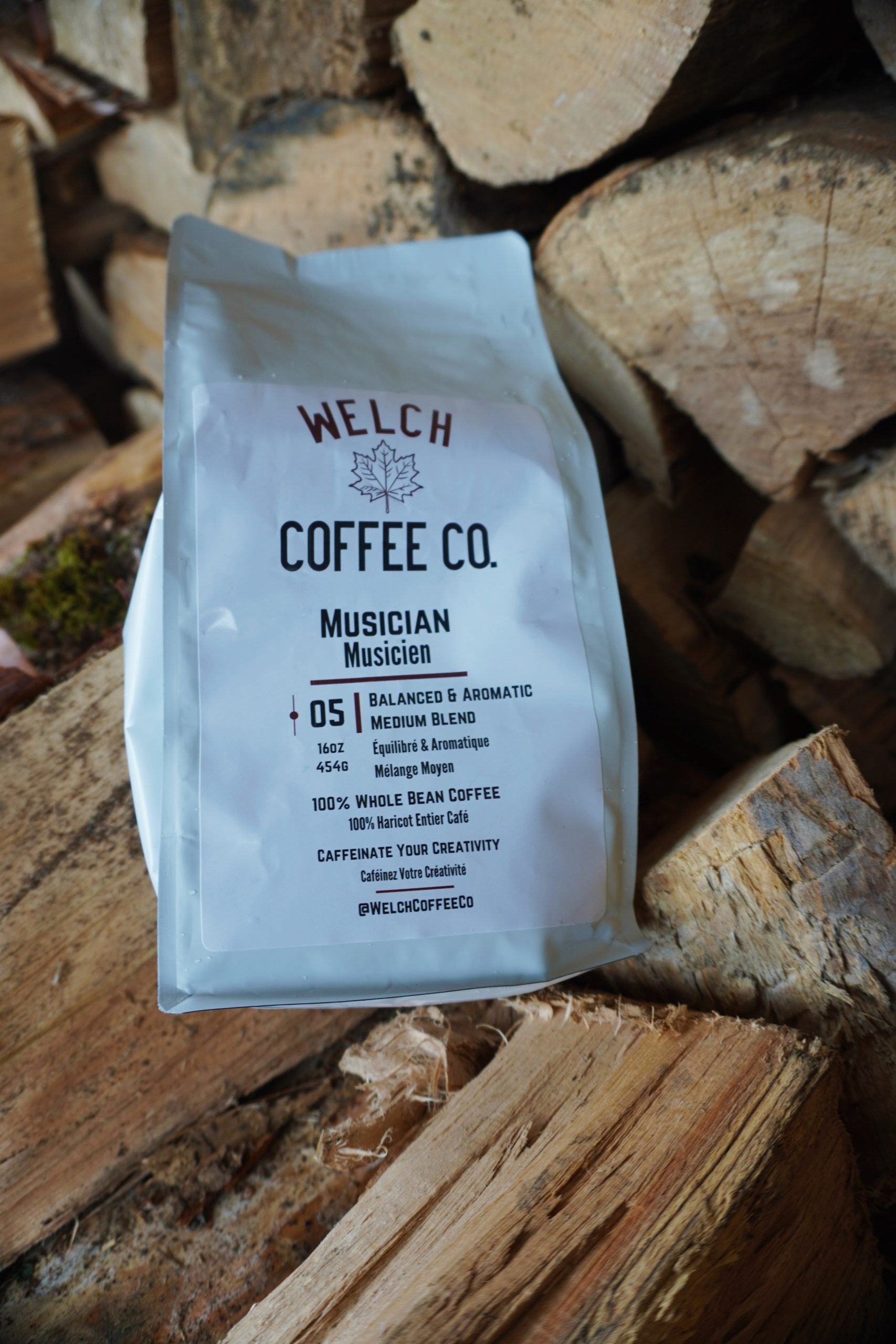 Musician Coffee by Welch Coffee Co. Wood in Background Alternate